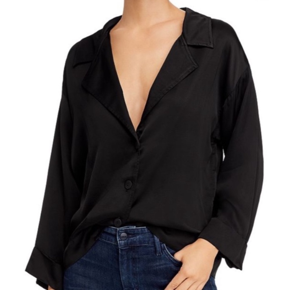 Nation Ltd Gwyneth Drapey Sateen Pajama Blazer Button Down Blouse EUC Size XS